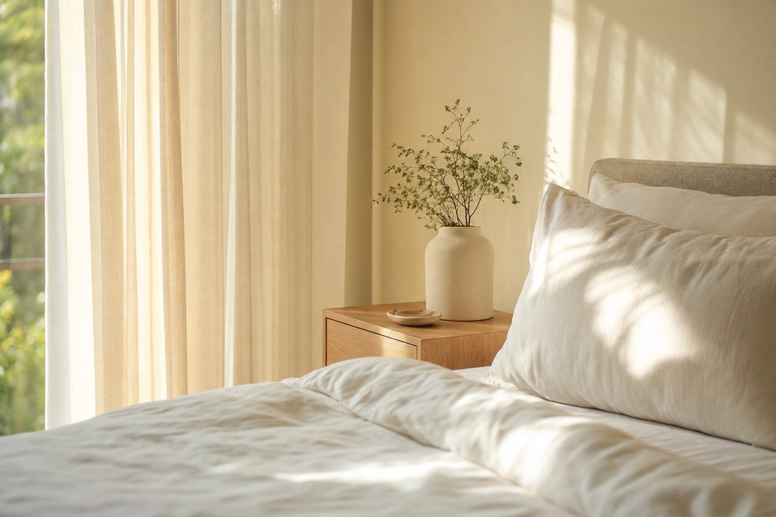 Ritmo circadiano: luce naturale del mattino che entra in camera da letto, il segnale che sincronizza l'orologio biologico